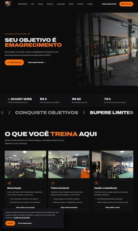 Página inicial do site de Academia Superação Gym