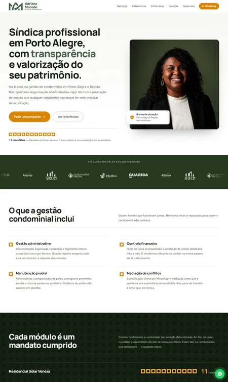 Página inicial do site de Adriana Macedo Síndicos