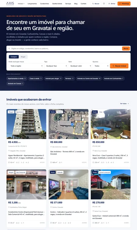 Página inicial do site de Axis Administradora