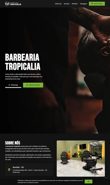Página inicial do site de Barbearia Tropicália