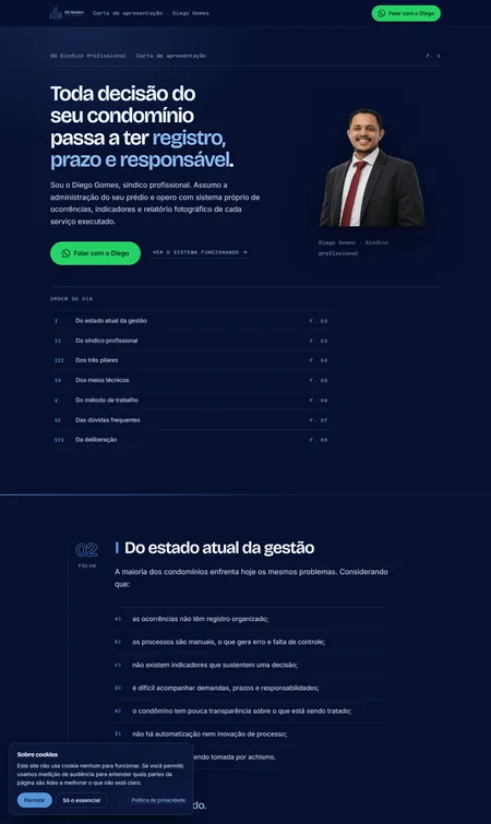 Página inicial do site de DG Síndico Profissional