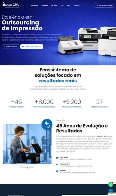Página inicial do site de Grupo CPA