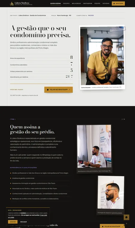 Página inicial do site de Lidera Síndicos