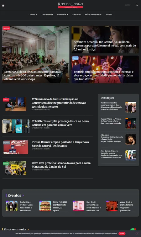 Página inicial do site de Rede Opinião