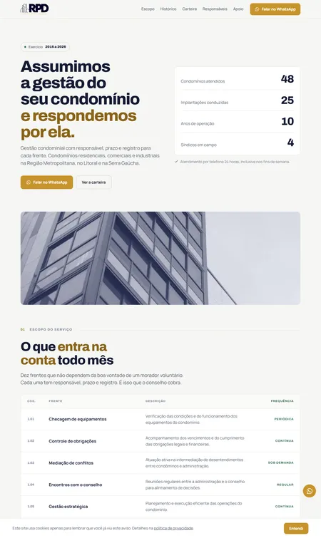 Página inicial do site de RPD Síndico Profissional
