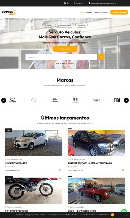 Página inicial do site de Serauto Veículos