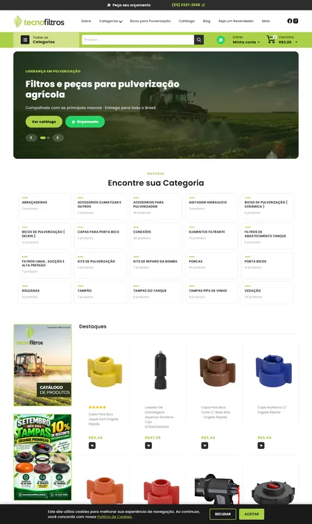 Página inicial do site de Tecnofiltros